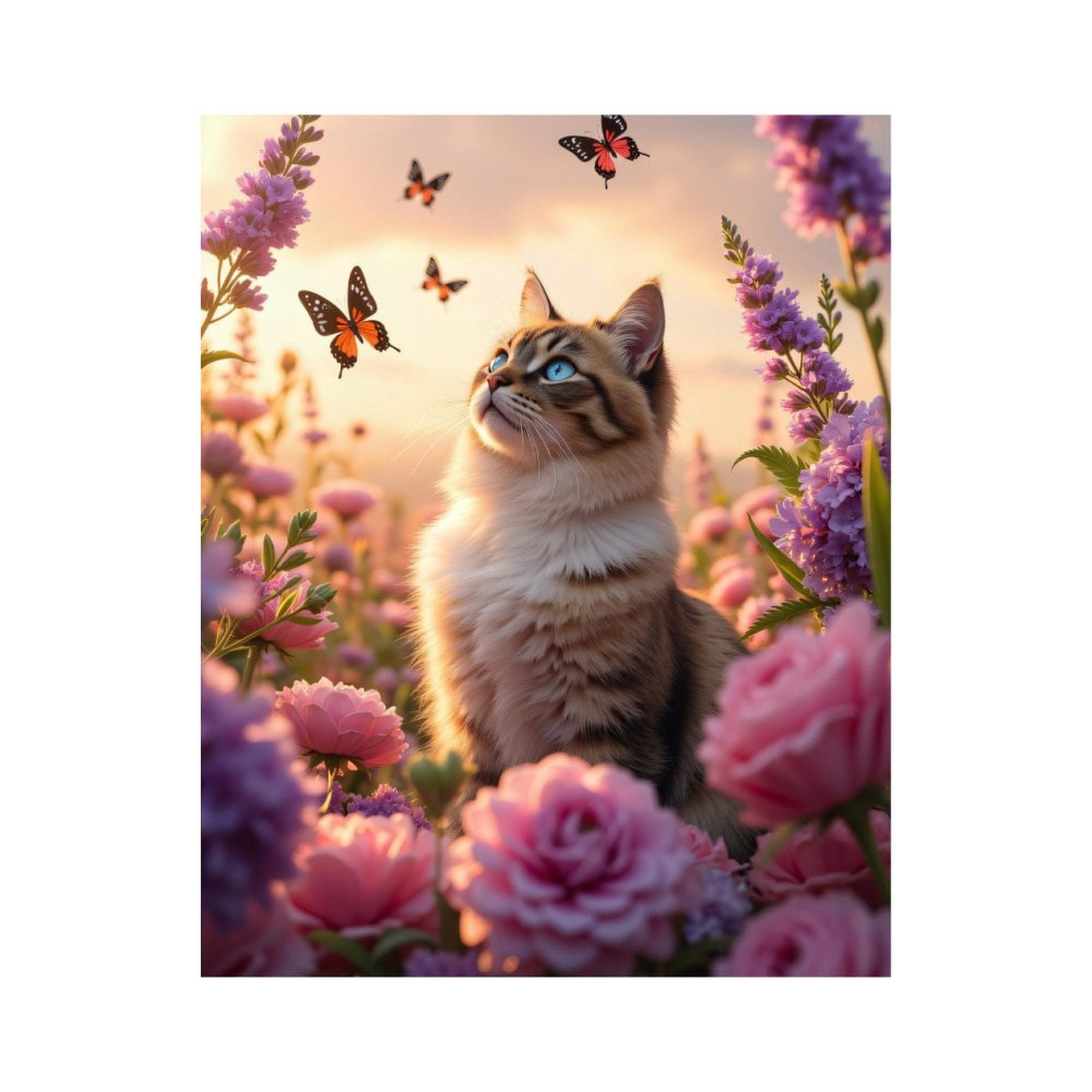 Paint by Numbers Kit for Adults, Cat Among Flowers And Butterflies ...