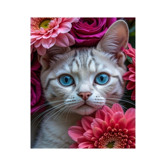 Paint by Numbers Kit for Adults, Cat Blue Eyes Floral Surround Paint by Numbers, Easy Paint by Numbers Kit for Adults Beginner, DIY Adult Paint by Number Kits on Canvas, 12x16in Home Decor