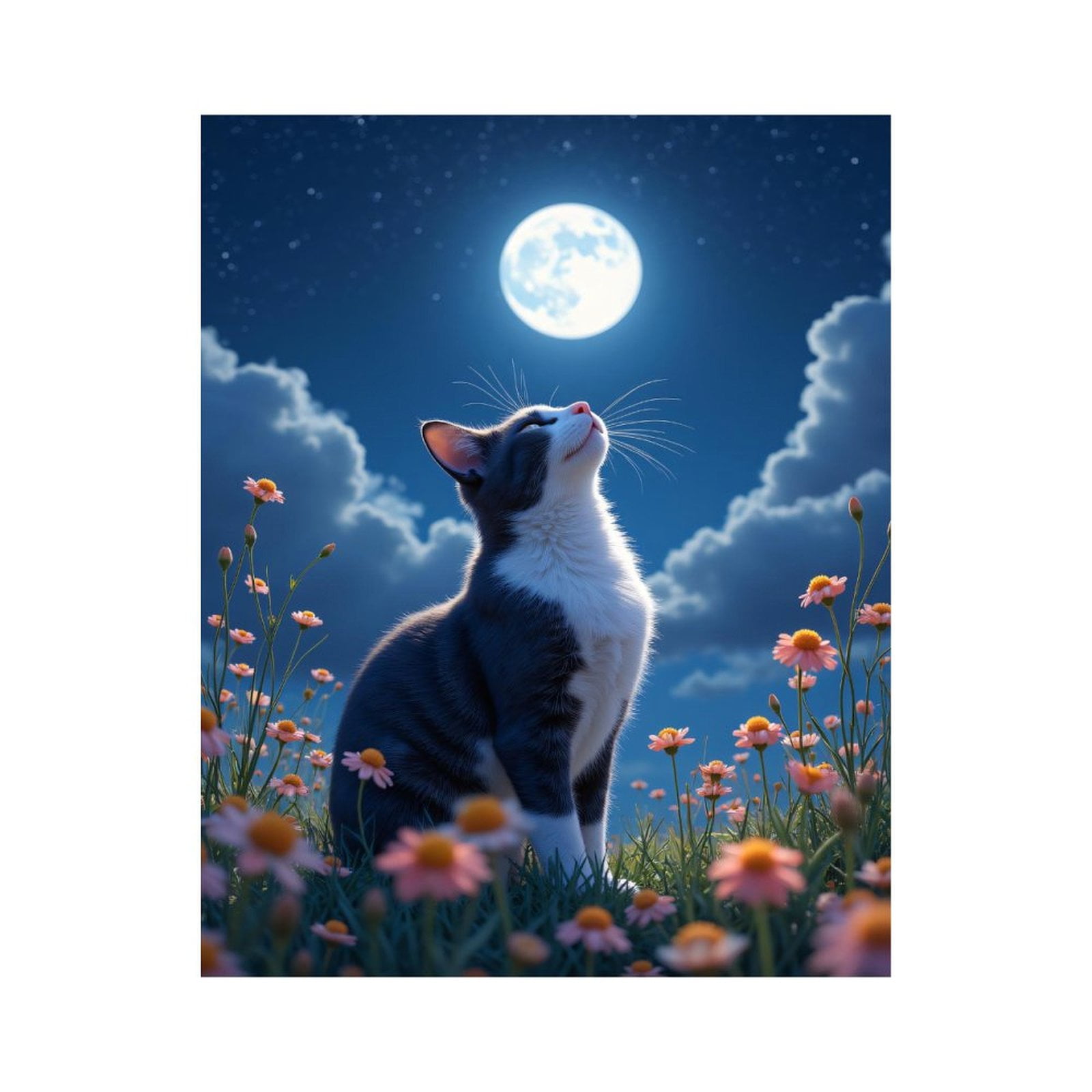Paint by Numbers Kit for Adults, Cat Moonlight Blossoms Night Sky Paint by Numbers, Easy Paint by Numbers Kit for Adults Beginner, DIY Adult Paint by Number Kits on Canvas, Home Decor