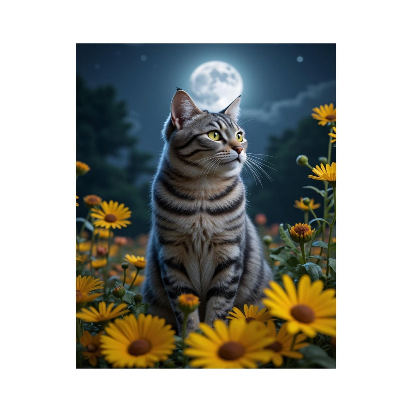 Paint by Numbers Kit for Adults, Cat In Moonlit Flower Field Paint by Numbers, Easy Paint by Numbers Kit for Adults Beginner, DIY Adult Paint by Number Kits on Canvas, Home Decor