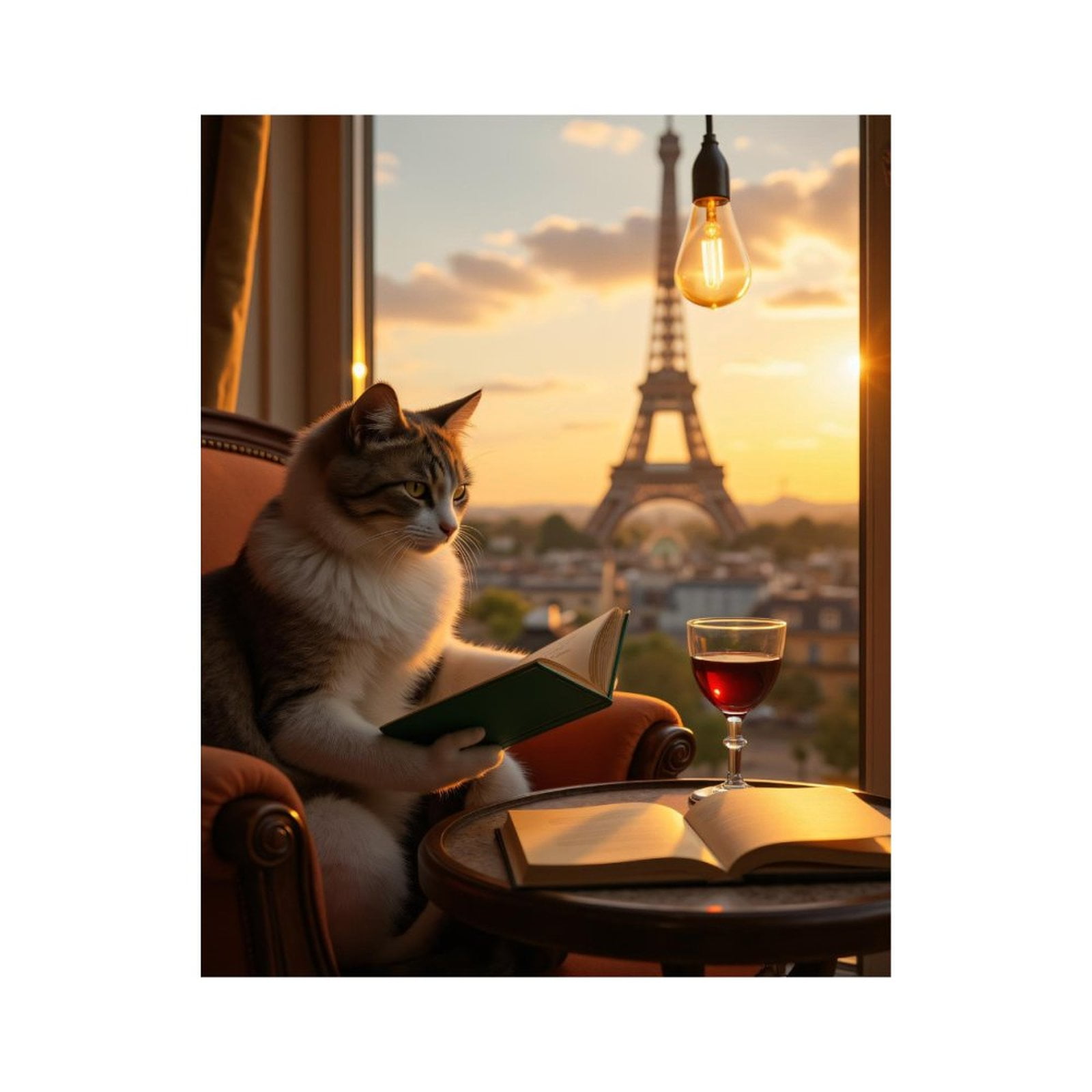 Paint by Numbers Kit for Adults, Cat Reading By Parisian Sunset Paint by Numbers, Easy Paint by Numbers Kit for Adults Beginner, DIY Adult Paint by Number Kits on Canvas, 12x16in Home Decor