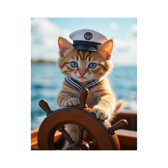 Paint by Numbers Kit for Adults, Cat Sailor Steering Adventure Paint by Numbers, Easy Paint by Numbers Kit for Adults Beginner, DIY Adult Paint by Number Kits on Canvas, Home Decor 12x16in