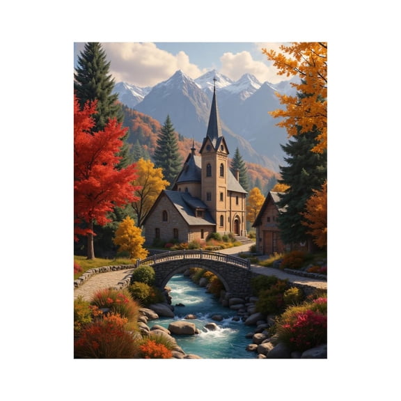 Paint by Numbers Kit for Adults, Charming Autumn Village Creek Scene Paint by Numbers, Easy Paint by Numbers Kit for Adults Beginner, DIY Adult Paint by Number Kits on Canvas, Home Decor