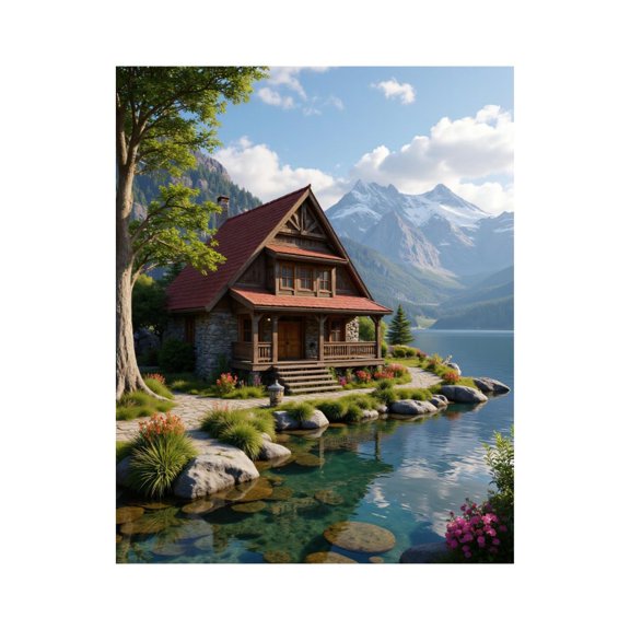 Paint by Numbers Kit for Adults, Charming Cabin By Lake Mountain Scene Paint by Numbers, Easy Paint by Numbers Kit for Adults Beginner, DIY Adult Paint by Number Kits on Canvas, Home Decor
