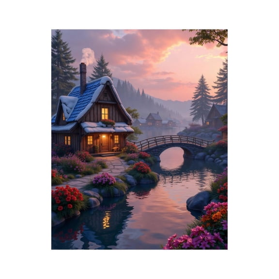 Paint by Numbers Kit for Adults, Charming Cottage Evening Reflection Paint by Numbers, Easy Paint by Numbers Kit for Adults Beginner, DIY Adult Paint by Number Kits on Canvas, Home Decor
