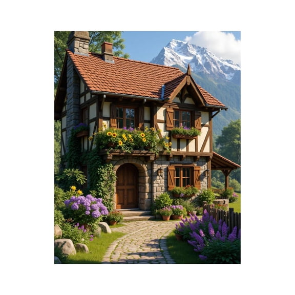 Paint by Numbers Kit for Adults, Charming Cottage Mountain Flowers Scene Paint by Numbers, Easy Paint by Numbers Kit for Adults Beginner, DIY Adult Paint by Number Kits on Canvas, Home Decor
