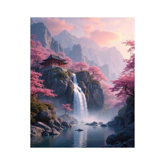 Paint by Numbers Kit for Adults, Cherry Blossom Mountain Temple Scene Paint by Numbers, Easy Paint by Numbers Kit for Adults Beginner, DIY Adult Paint by Number Kits on Canvas, Home Decor