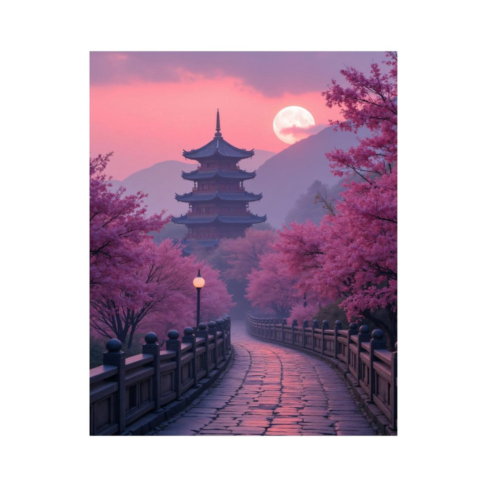 Paint by Numbers Kit for Adults, Cherry Blossom Pathway Moonlit Pagoda ...