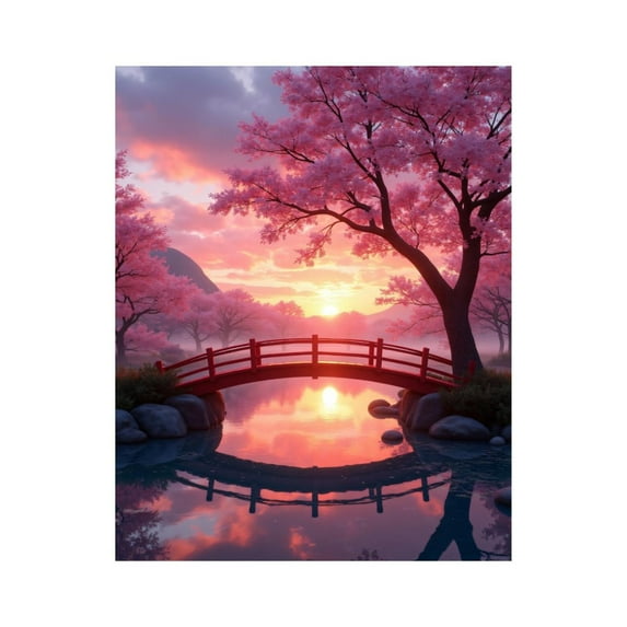 Paint by Numbers Kit for Adults, Cherry Blossom Sunset Serenity Bridge Paint by Numbers, Easy Paint by Numbers Kit for Adults Beginner, DIY Adult Paint by Number Kits on Canvas, Home Decor