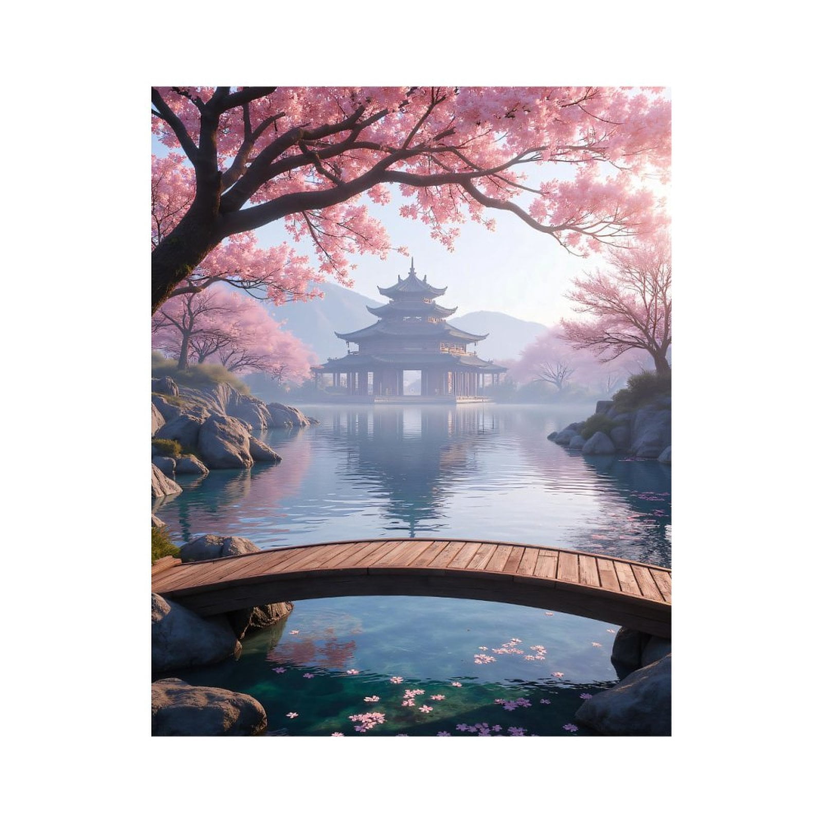 Paint by Numbers Kit for Adults, Cherry Blossom Tranquil Reflection Paint by Numbers, Easy Paint by Numbers Kit for Adults Beginner, DIY Adult Paint by Number Kits on Canvas, Home Decor
