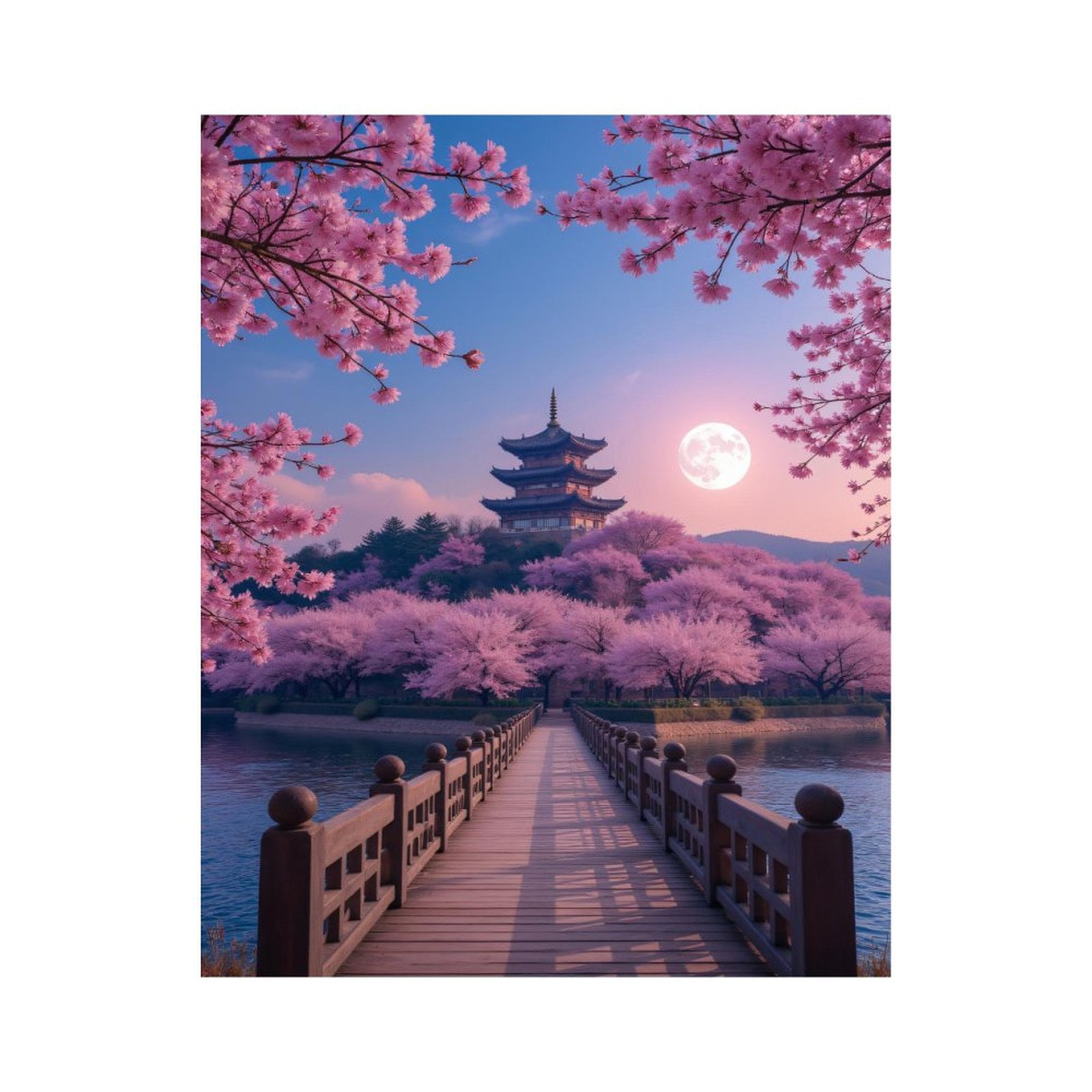 Paint by Numbers Kit for Adults, Cherry Blossoms Pagoda Moonlit Bridge ...