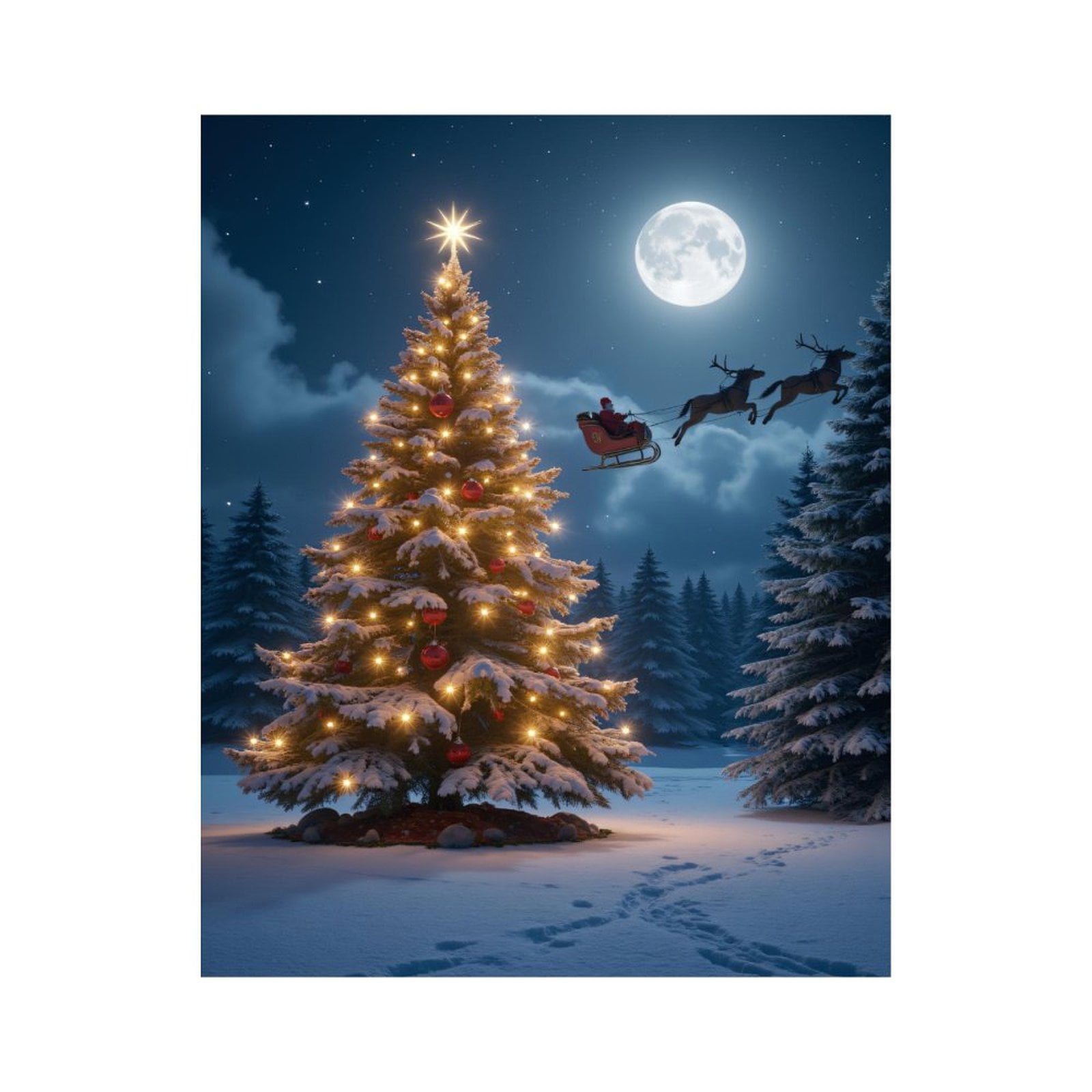 Paint by Numbers Kit for Adults, Christmas Night Sleigh Full Moon Paint by Numbers, Easy Paint by Numbers Kit for Adults Beginner, DIY Adult Paint by Number Kits on Canvas, Home Decor