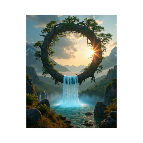 Paint by Numbers Kit for Adults, Circular Tree Waterfall Sunset Paint by Numbers, Easy Paint by Numbers Kit for Adults Beginner, DIY Adult Paint by Number Kits on Canvas, 12x16in Home Decor