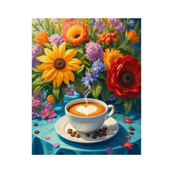 Paint by Numbers Kit for Adults, Coffee Blooms Morning Delight Paint by Numbers, Easy Paint by Numbers Kit for Adults Beginner, DIY Adult Paint by Number Kits on Canvas, Home Decor