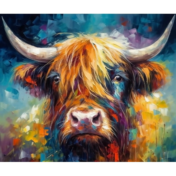 Paint by Numbers Kit for Adults -Colored Highland Cow (7) - on Canvas with Brushes Acrylic Pigment DIY Oil Painting for Home Wall Decor (40x50cm/16x20 inch)-