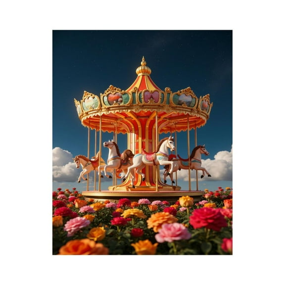 Paint by Numbers Kit for Adults, Colorful Carousel Amidst Roses Paint by Numbers, Easy Paint by Numbers Kit for Adults Beginner, DIY Adult Paint by Number Kits on Canvas, Home Decor 12x16in