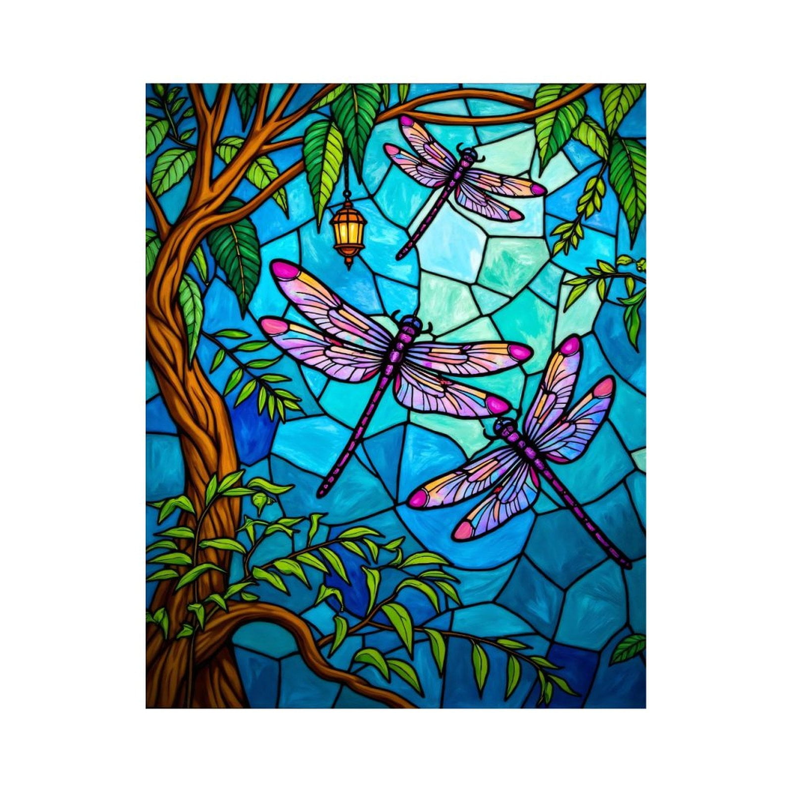 Paint by Numbers Kit for Adults, Colorful Dragonflies Stained Glass Paint by Numbers, Easy Paint by Numbers Kit for Adults Beginner, DIY Adult Paint by Number Kits on Canvas, Home Decor
