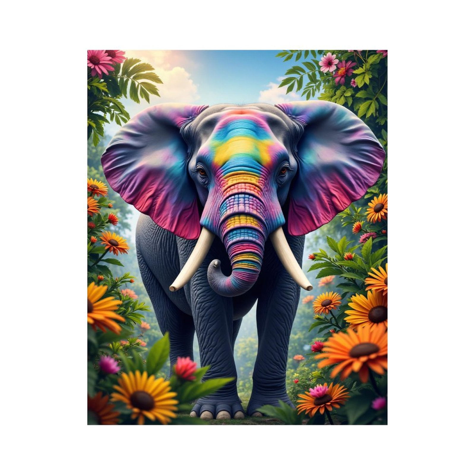 Paint by Numbers Kit for Adults, Colorful Elephant Amidst Flowers Paint by Numbers, Easy Paint by Numbers Kit for Adults Beginner, DIY Adult Paint by Number Kits on Canvas, Home Decor
