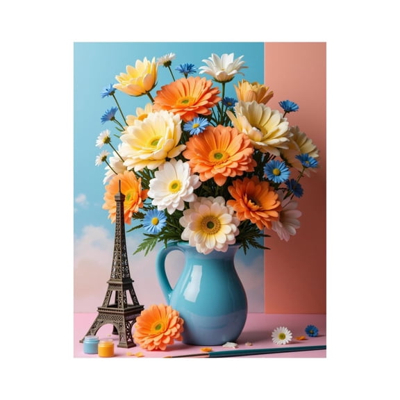 Paint by Numbers Kit for Adults, Colorful Flower Vase Eiffel Model Paint by Numbers, Easy Paint by Numbers Kit for Adults Beginner, DIY Adult Paint by Number Kits on Canvas, Home Decor