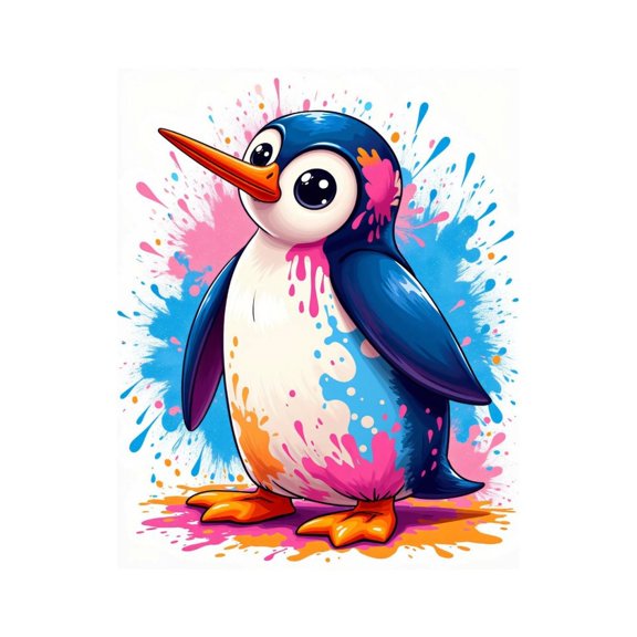 Paint by Numbers Kit for Adults, Colorful Splatter Penguin Art Paint by Numbers, Easy Paint by Numbers Kit for Adults Beginner, DIY Adult Paint by Number Kits on Canvas, Home Decor 12x16in