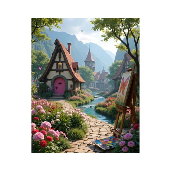 Paint by Numbers Kit for Adults, Cottage Garden Creek Painting Scene Paint by Numbers, Easy Paint by Numbers Kit for Adults Beginner, DIY Adult Paint by Number Kits on Canvas, Home Decor