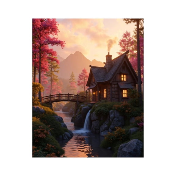 Paint by Numbers Kit for Adults, Cottage Serenity Sunset Stream Landscape Paint by Numbers, Easy Paint by Numbers Kit for Adults Beginner, DIY Adult Paint by Number Kits on Canvas, Home Decor