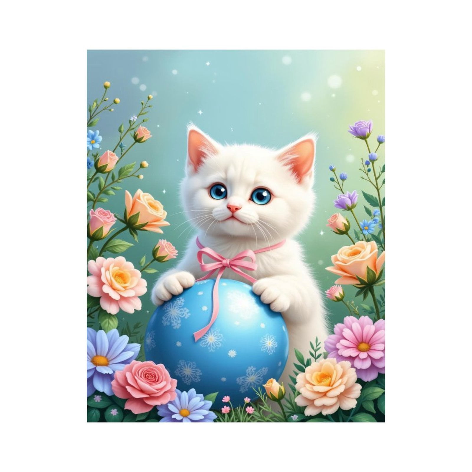 Paint by Numbers Kit for Adults, Cute Kitten Blue Ball Floral Garden ...