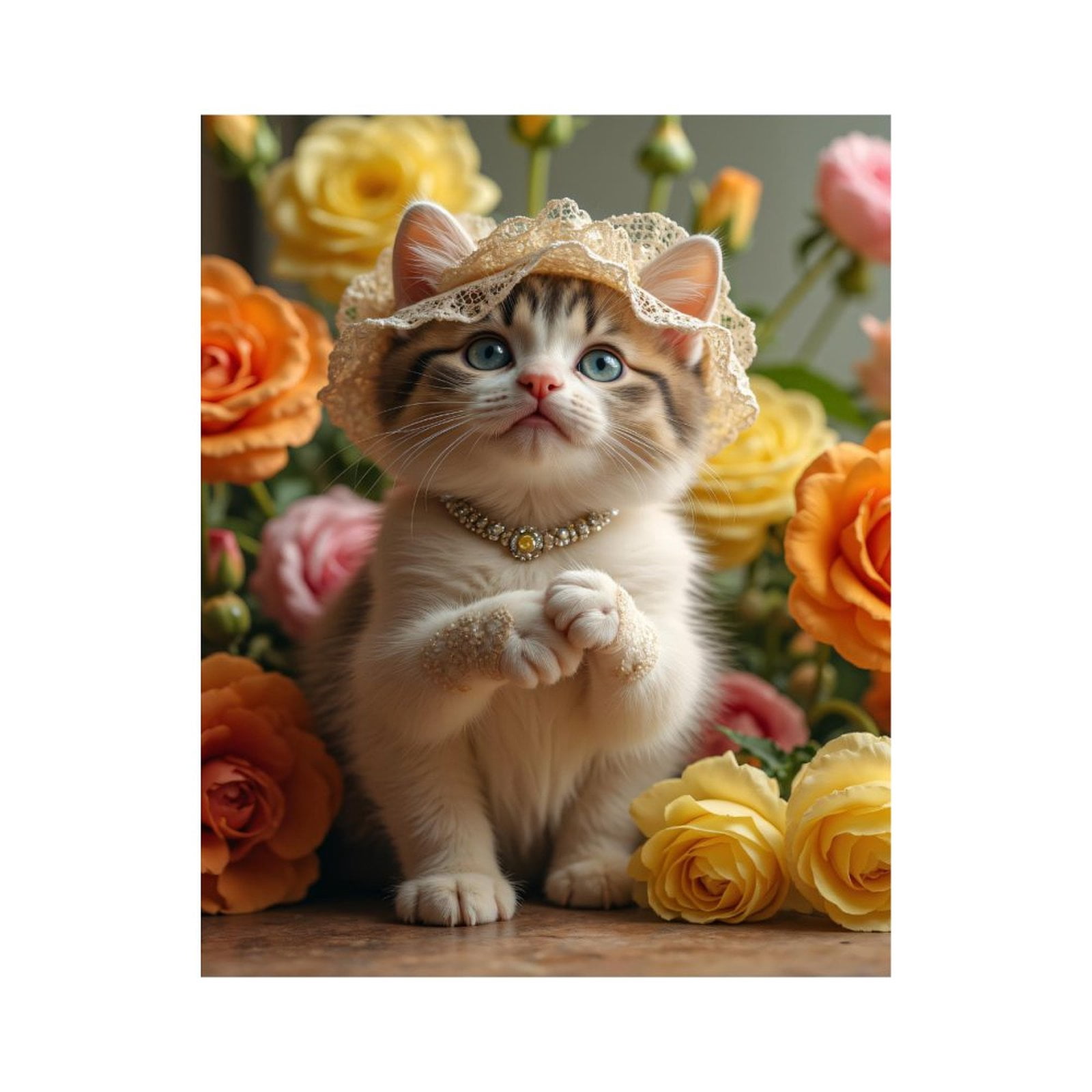 Paint by Numbers Kit for Adults, Cute Kitten Floral Hat Adorable Scene ...
