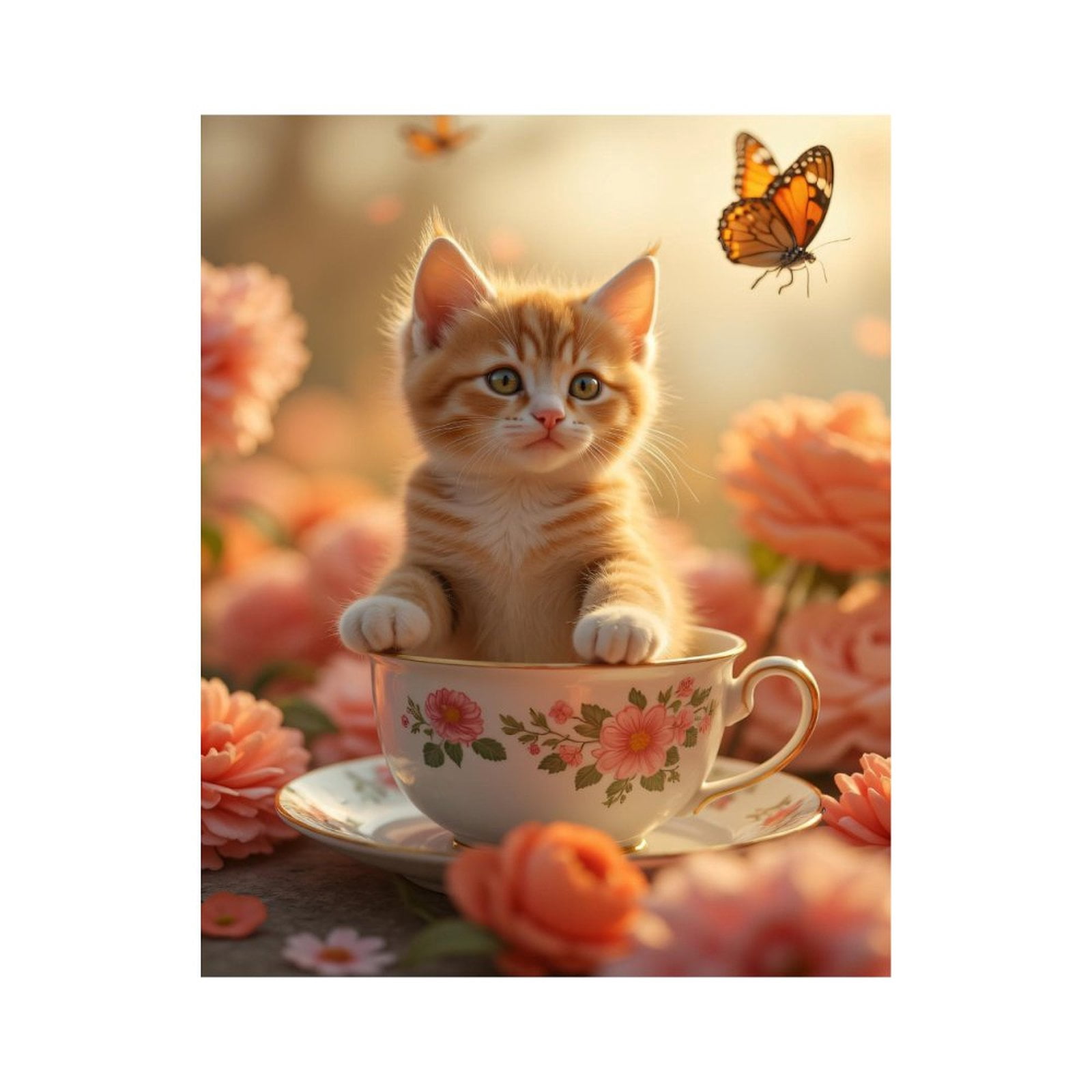 Paint by Numbers Kit for Adults, Cute Kitten In Floral Teacup Garden ...