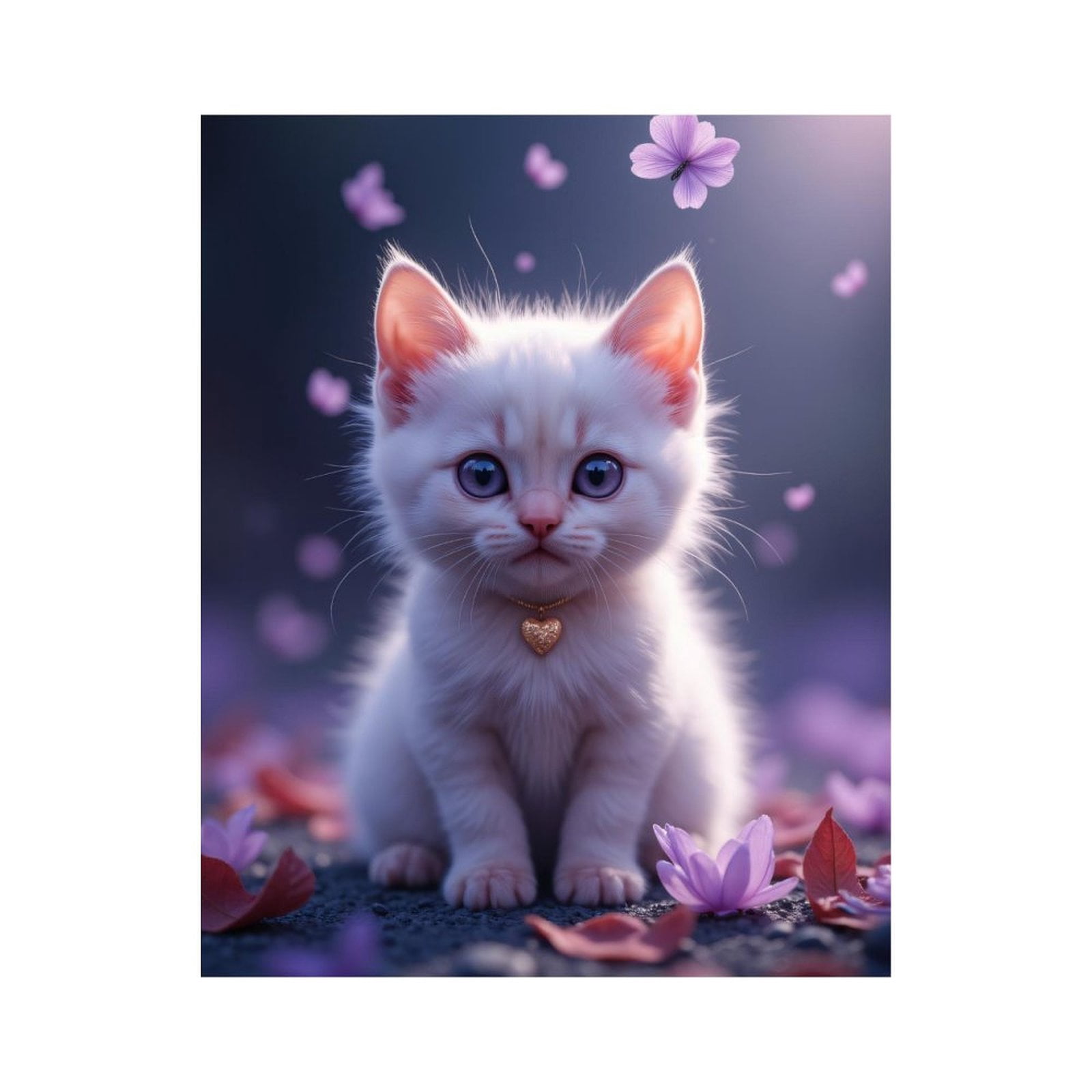 Paint by Numbers Kit for Adults, Cute Kitten Heart Necklace Blossoms ...