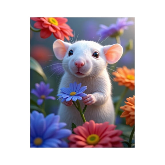 Paint by Numbers Kit for Adults, Cute Mouse Among Colorful Flowers Paint by Numbers, Easy Paint by Numbers Kit for Adults Beginner, DIY Adult Paint by Number Kits on Canvas, 12x16in Home Decor