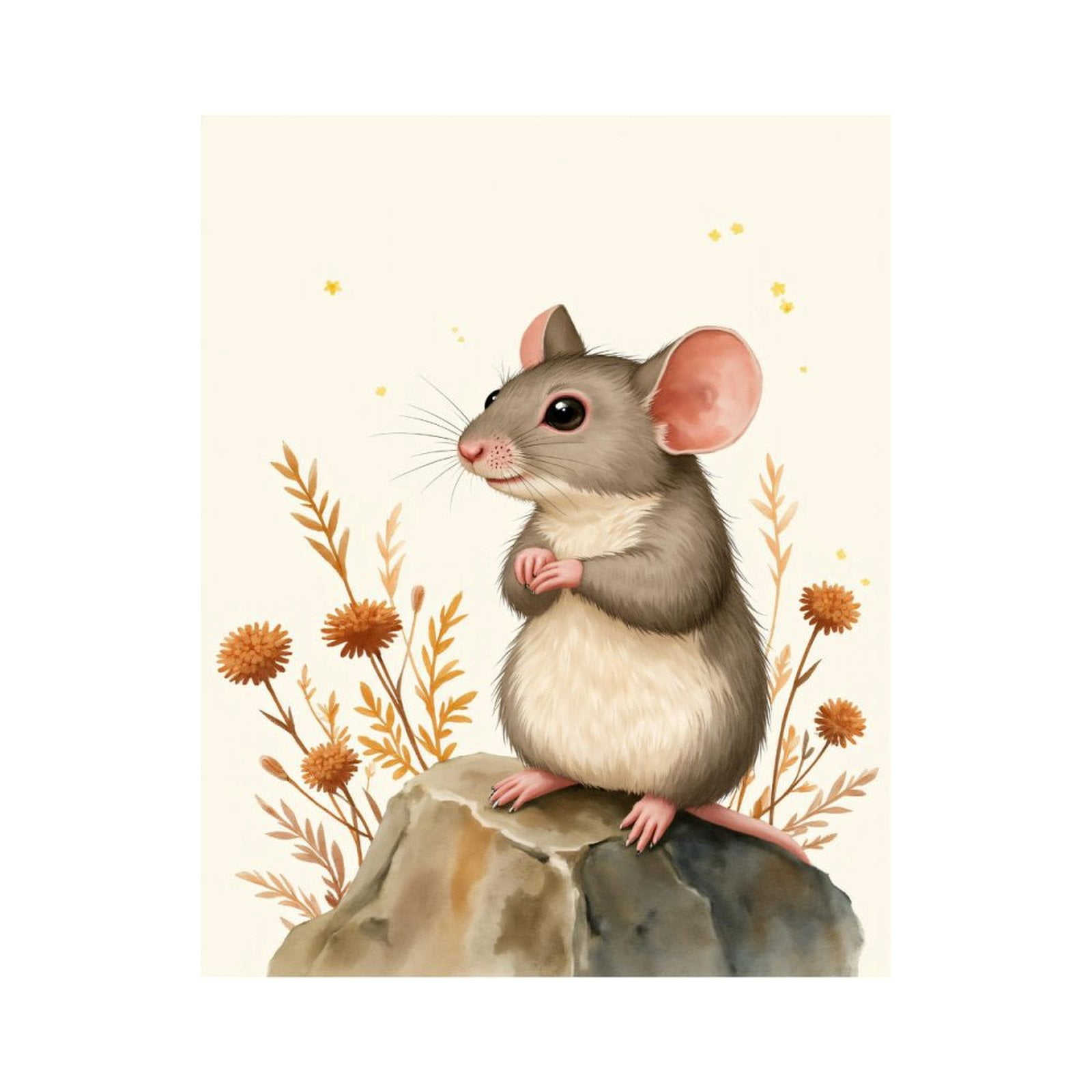 Paint by Numbers Kit for Adults, Cute Mouse On Rock With Flowers Paint by Numbers, Easy Paint by Numbers Kit for Adults Beginner, DIY Adult Paint by Number Kits on Canvas, 12x16in Home Decor