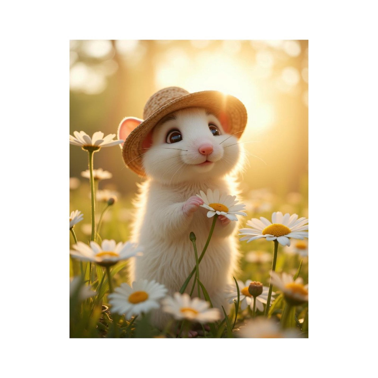 Paint by Numbers Kit for Adults, Cute Mouse Straw Hat Daisies Sunshine ...