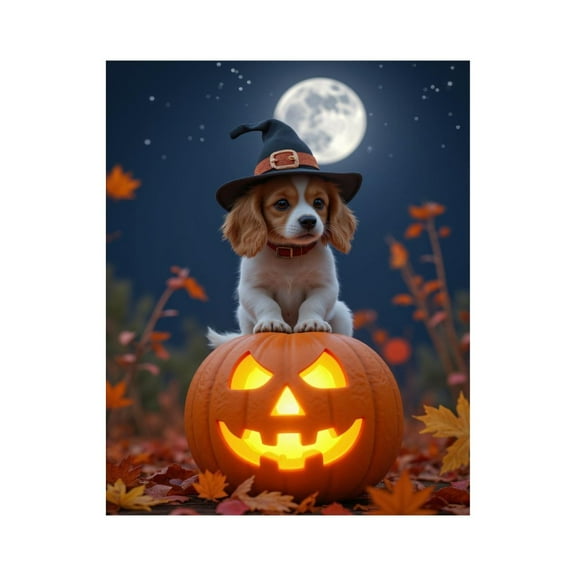 Paint by Numbers Kit for Adults, Cute Puppy Halloween Pumpkin Night Paint by Numbers, Easy Paint by Numbers Kit for Adults Beginner, DIY Adult Paint by Number Kits on Canvas, Home Decor