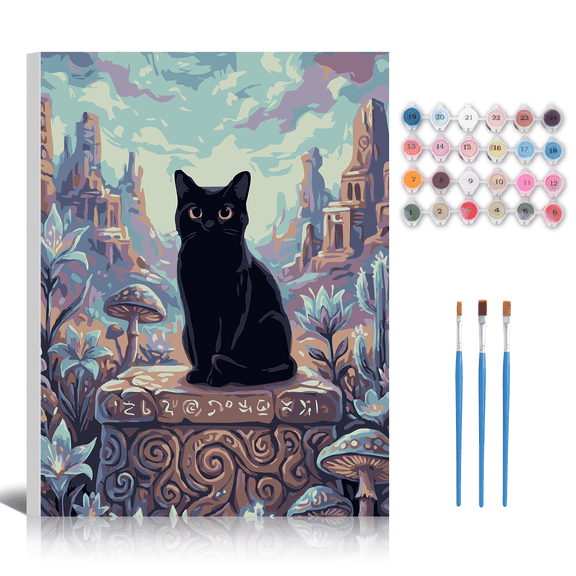 Paint by Numbers Kit for Adults - DIY Framed Canvas Cute Cat Oil Paintings Abstract Animal Monet-Style Art Painting Kits for Beginners Friends Family Holiday Craft Artwork Home Wall Decor