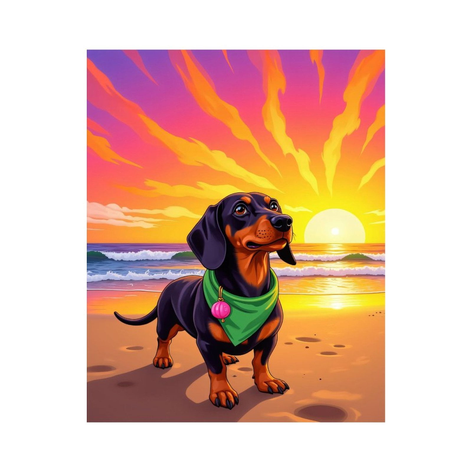 Paint by Numbers Kit for Adults, Dachshund Sunset Beach Scene Paint by Numbers, Easy Paint by Numbers Kit for Adults Beginner, DIY Adult Paint by Number Kits on Canvas, 12x16in Home Decor