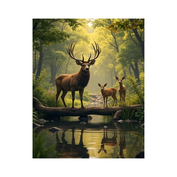 Paint by Numbers Kit for Adults, Deer Family In Forest Reflection Paint by Numbers, Easy Paint by Numbers Kit for Adults Beginner, DIY Adult Paint by Number Kits on Canvas, 12x16in Home Decor