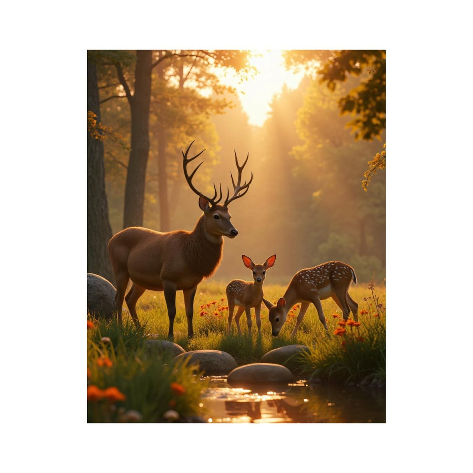 Paint by Numbers Kit for Adults, Deer Family In Forest Sunlight Paint by Numbers, Easy Paint by Numbers Kit for Adults Beginner, DIY Adult Paint by Number Kits on Canvas, Home Decor