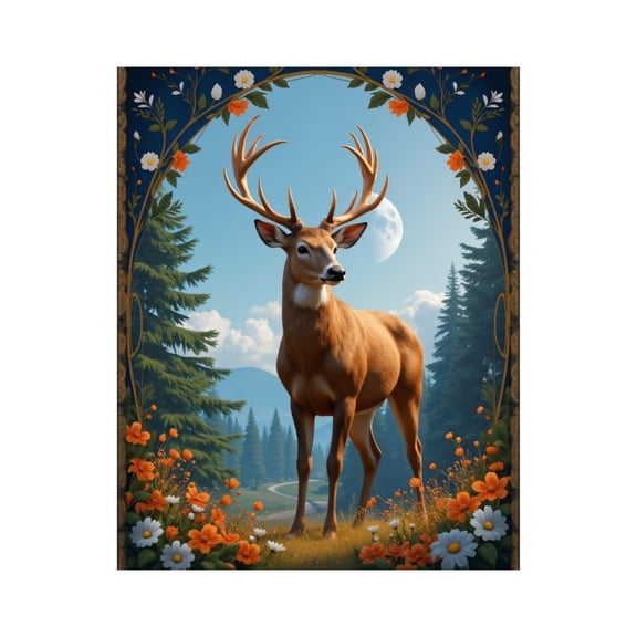 Paint by Numbers Kit for Adults, Deer Majesty Nature Floral Frame Paint by Numbers, Easy Paint by Numbers Kit for Adults Beginner, DIY Adult Paint by Number Kits on Canvas, Home Decor