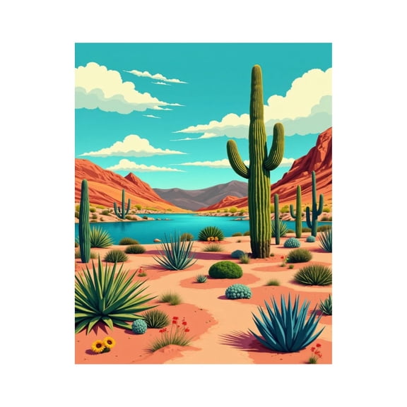 Paint by Numbers Kit for Adults, Desert Landscape Cactus Lake Scenery Paint by Numbers, Easy Paint by Numbers Kit for Adults Beginner, DIY Adult Paint by Number Kits on Canvas, 12x16in Home Decor
