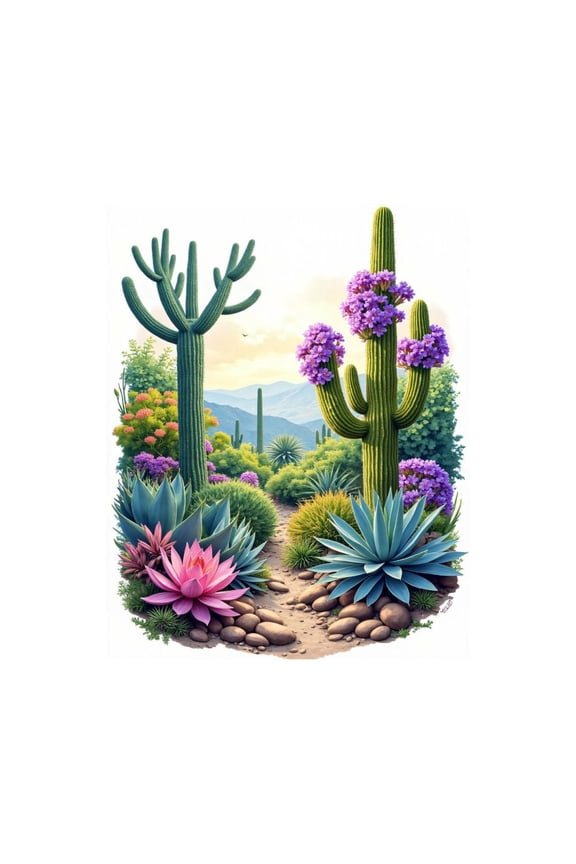 Paint by Numbers Kit for Adults, Desert Pathway Cacti Floral Vista Paint by Numbers, Easy Paint by Numbers Kit for Adults Beginner, DIY Adult Paint by Number Kits on Canvas, Home Decor 12x16in