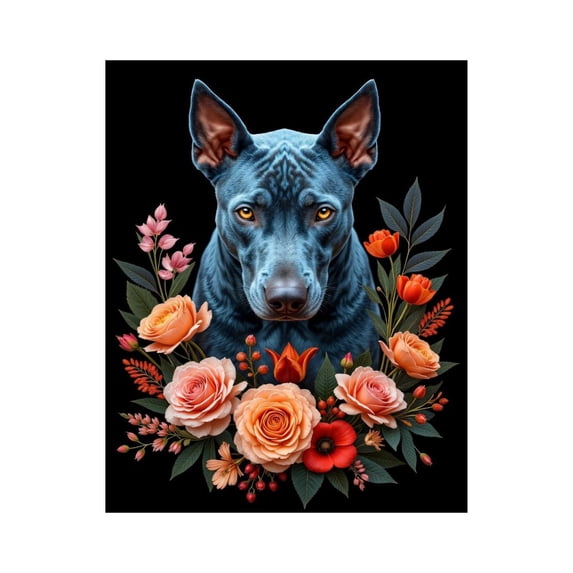 Paint by Numbers Kit for Adults, Dog Floral Portrait Art Paint by Numbers, Easy Paint by Numbers Kit for Adults Beginner, DIY Adult Paint by Number Kits on Canvas, Home Decor 12x16in