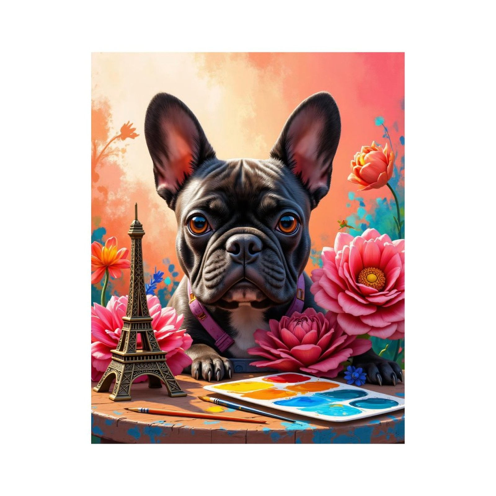 Paint by Numbers Kit for Adults, Dog Paris Floral Art Pastel Paint by ...