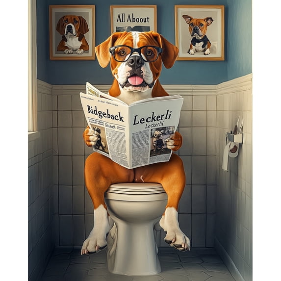 Paint by Numbers Kit for Adults-Dog Sitting on the Toilet Reading a Newspaper- Beginner DIY Color by Number Set on Canvas Acrylic Oil Paintings Crafts, Gifts, Home Wall Decor (12 X 16 inches)-