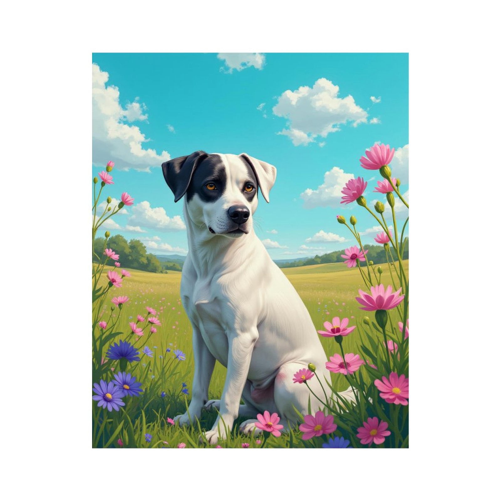 Paint by Numbers Kit for Adults, Dog Summer Meadow Blossoms Sky Paint ...