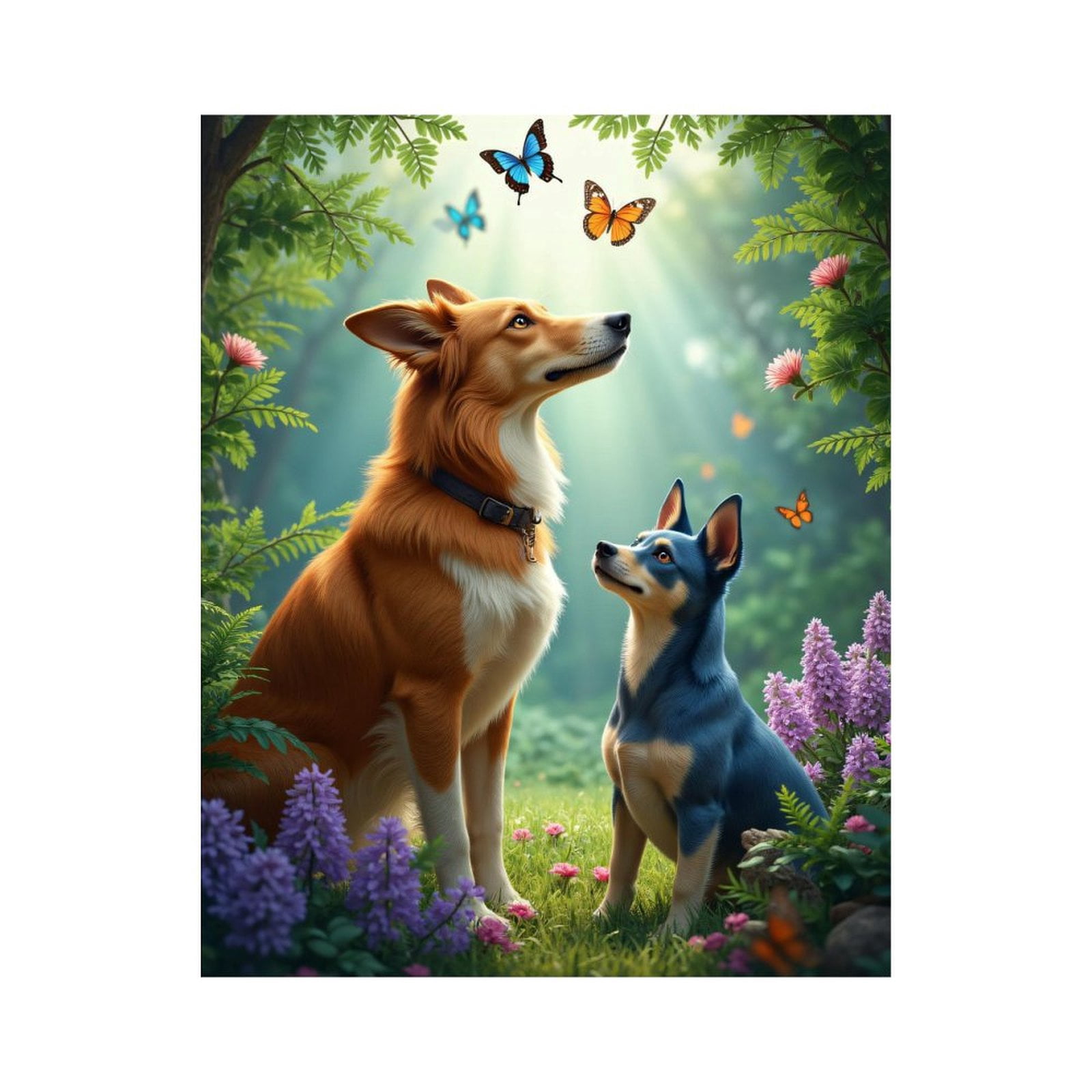 Paint by Numbers Kit for Adults, Dogs In Garden With Butterflies Paint by Numbers, Easy Paint by Numbers Kit for Adults Beginner, DIY Adult Paint by Number Kits on Canvas, Home Decor