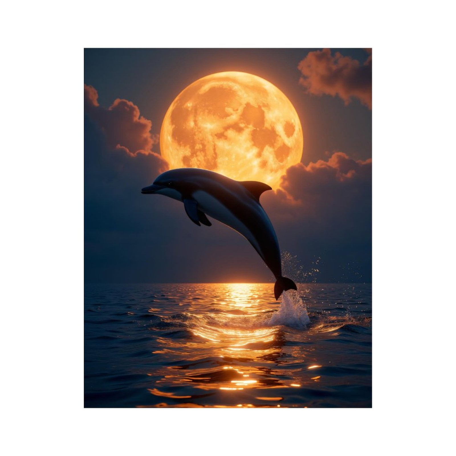 Paint by Numbers Kit for Adults, Dolphin Moonlit Jump Ocean