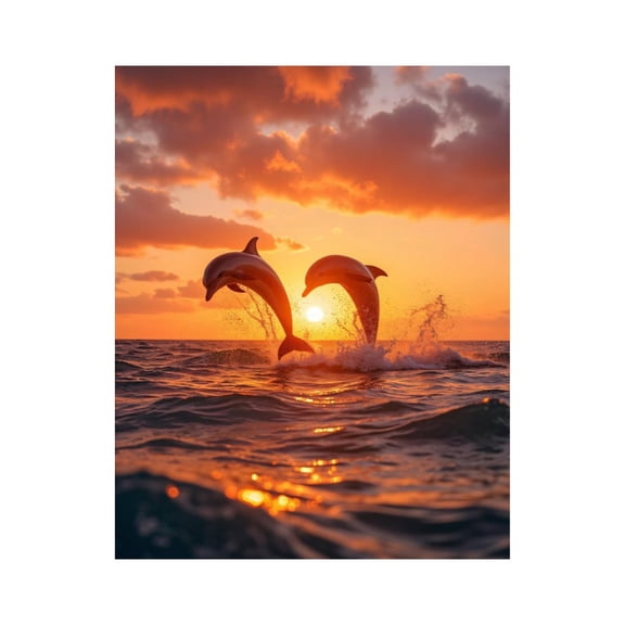 Paint by Numbers Kit for Adults, Dolphins Sunset Ocean Jumping Waves Paint by Numbers, Easy Paint by Numbers Kit for Adults Beginner, DIY Adult Paint by Number Kits on Canvas, 12x16in Home Decor