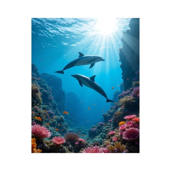 Paint by Numbers Kit for Adults, Dolphins Underwater Coral Reef Scene Paint by Numbers, Easy Paint by Numbers Kit for Adults Beginner, DIY Adult Paint by Number Kits on Canvas, 12x16in Home Decor