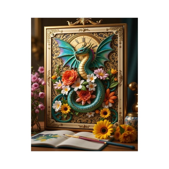 Paint by Numbers Kit for Adults, Dragon Clock Floral Art Fantasy Paint by Numbers, Easy Paint by Numbers Kit for Adults Beginner, DIY Adult Paint by Number Kits on Canvas, 12x16in Home Decor